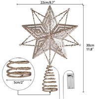 EAGLEGIFTS Fabrik Großhandel Maßgefertigte Weihnachtsbaum-Dekoration 30cm 3D Gold Metall-Sternspitze mit LED-Licht
