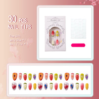 30-delige zomerse frisse 3D kersen-aardbei-amandel korte plastic opzetnagels zoete Instagram-stijl fruit manicure nagels