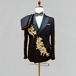 Trajes <span class=keywords><strong>de</strong></span> <span class=keywords><strong>Hombre</strong></span> Personalizados <span class=keywords><strong>de</strong></span> 3 Piezas, Hechos a Mano, con Adornos <span class=keywords><strong>de</strong></span> Joyería Dorada Brillante, Corte Entallado, para Hombres, Formales, <span class=keywords><strong>de</strong></span> Novio, <span class=keywords><strong>de</strong></span> Lujo, para Graduación o Cualquier Ocasión - Product Image 5