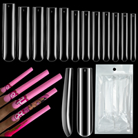 60 faux ongles à couverture complète de tailles variées, 5XL, à presser, en acrylique, 10 cm, extra longs, transparents, style ballerine, style européen et américain