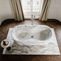 Baignoire moderne en marbre blanc de Carrare poli de luxe, étanche, garantie 1 an, pour salle de bain d'hôtel, escalier, évier extérieur, usage intérieur