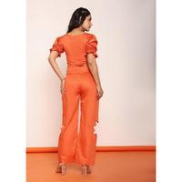 Ensemble pantalon et haut à découpes florales Rust pour femme, ensemble coordonné élégant, tenue deux pièces avec une coupe flatteuse, look tendance, confortable à porter