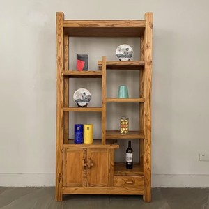 Vitrina <span class=keywords><strong>de</strong></span> <span class=keywords><strong>Madera</strong></span> Maciza China Antigua Restaurada, Estantería Ajustable para Sala <span class=keywords><strong>de</strong></span> Estar, Mueble <span class=keywords><strong>de</strong></span> Exhibición Vintage - Product Image 2