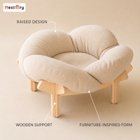 Chaise longue pour chat en bois massif robuste, lit surélevé de luxe pour chat d'intérieur, coussin moelleux, tendance, toutes saisons, écologique