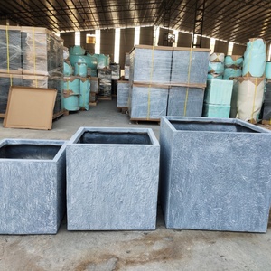 Jardinière extérieure carrée de grande taille au design moderne, en fibre de verre, matériau écologique, pot à plantes en argile et ciment, pot à fleurs - Product Image 4