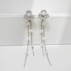 custom plata 925 sterling <b>silver</b> Luxury 18K Gold Plated Drop <b>Earring</b> women retro western party wedding <b>chain</b> long pearl <b>earrings</b> - Product Image 2