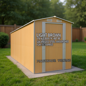 Caseta de jardín de acero galvanizado marrón claro 75.6x303.9x87.8 pulgadas, estructura de almacenamiento con techo a dos aguas para uso exterior - Product Image 2