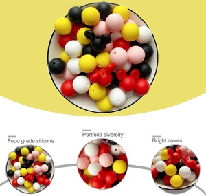 100 pièces de perles de silicone <span class=keywords><strong>Mickey</strong></span> rouge jaune de 15mm pour la fabrication de bijoux, perles focales pour stylos, porte-clés, chaîne de sucette de dentition pour bébé - Product Image 4