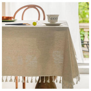 Nappe ronde élégante beige en plastique tissé et couverture en lin pour les tables de fête raffinées dans les événements et les bars - Product Image 2