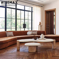 WISEMAX FURNITURE Table centrale lumineuse style crème minimaliste français Table basse courbe à cadre en bois massif pour le salon