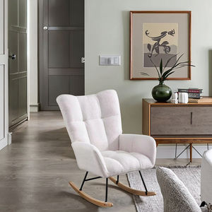 Thái thiết kế Teddy Velvet tàu lượn Rocker mềm mại và thoáng khí bề mặt ghế đệm chân gỗ Rocking <span class=keywords><strong>Chair</strong></span> - Product Image 1