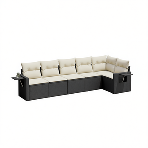 Ensemble de canapé de jardin en rotin PE noir avec coussins blanc crème, mobilier d'extérieur au design élégant - Product Image 1
