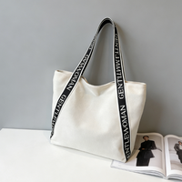 Sac fourre-tout en toile de coton coréen populaire, réutilisable, recyclé, avec poignée renforcée, imprimé, pour l'usage quotidien des étudiants