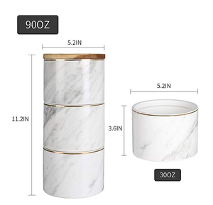 Bocaux de rangement pour aliments en marbre au design moderne, 3 pièces, pour café, thé, <span class=keywords><strong>sucre</strong></span>, avec couvercle hermétique en bambou - Product Image 2