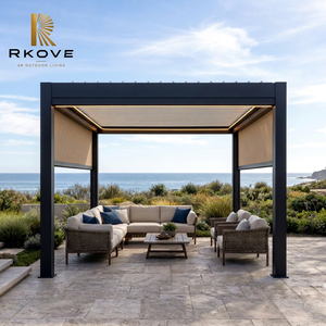 RKOVE RK-C2 3*4m Custom Aluminum Pergola With Electric Rotating Louvers And Side Zipper <b>Blinds</b> LED Lighting Outdoor Terrace - Product Image 1