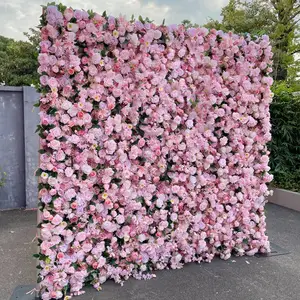Mur de fleurs personnalisé 5d 3d toile de fond murale de fleurs en tissu enroulable blanc 8ft x 8ft décoration de mariage panneaux de fleurs vertes artificielles
