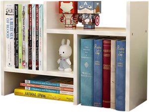 Étagères <span class=keywords><strong>de</strong></span> bureau en bois épais réglables en taille, bibliothèque <span class=keywords><strong>de</strong></span> bureau, présentoir créatif DIY pour livres (Blanc) - Product Image 2