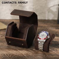 Boîte de montre en cuir de cheval faite à la main mallette de rangement de voyage extérieure hexagonale créative paquet unique prêt à vendre