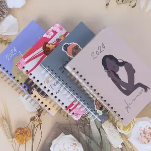 A5 Spiral Paper Printing Hardcover Girl's Weekly Monthly Planner High Quality Customized 2024 Planner Promotion Notebook