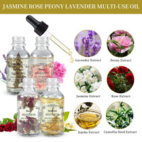 Huile corporelle multi-usages infusée aux fleurs séchées, parfumée à la pivoine, à la lavande, au jasmin et à la rose, huile essentielle pour les soins des cheveux, des ongles et de la peau, étiquette privée OEM