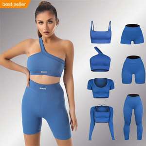 <span class=keywords><strong>2022</strong></span> Logo personnalisé sans couture 6 pièces vêtements de Yoga actifs costume de sport Leggings tenues d'entraînement côtelé Gym Fitness ensembles pour les femmes - Product Image 2