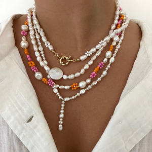 Elegante Collana di Perle da <span class=keywords><strong>Donna</strong></span> in Acciaio Inossidabile Dorato 18K con Semplice Pietra Naturale Barocca d'Acqua Dolce Girocollo di Perle - Product Image 1