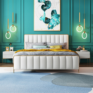 Lits à cadre <span class=keywords><strong>en</strong></span> cuir véritable <span class=keywords><strong>de</strong></span> style moderne, taille king et queen, avec table <span class=keywords><strong>de</strong></span> chevet, photos <span class=keywords><strong>de</strong></span> designers - Product Image 1