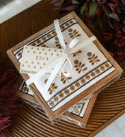 Boîte de présentation de gâteaux, pâtisseries et desserts en bois avec logo personnalisé, broderie de paillettes acryliques, emballage de luxe, boîtes cadeaux pour chocolats et bonbons du Ramadan