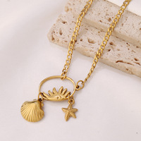 Collar de Acero Inoxidable con Múltiples Colgantes de la Serie Océano de JY Fashion para Mujer, Cadena Simple con Conchas, Estrellas de Mar y Sol para la Clavícula