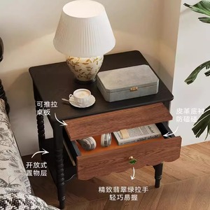French Retro Style Nightstand Solid Wood <b>Storage</b> Cabinet For Bedroom - Product Image 2