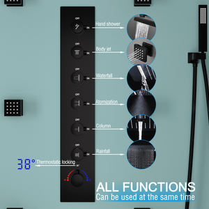 Sistema de ducha termostática de lluvia de alta presión de lujo, 7 manijas, válvula mezcladora de 6 vías, chorros de cuerpo de techo de lluvia de masaje único de latón - Product Image 4