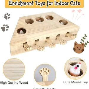 Jouet pour chat en bois Whack A Mole, 1 niveau, motif de dessin animé, bois massif durable, jeu éducatif pour chats - Product Image 2