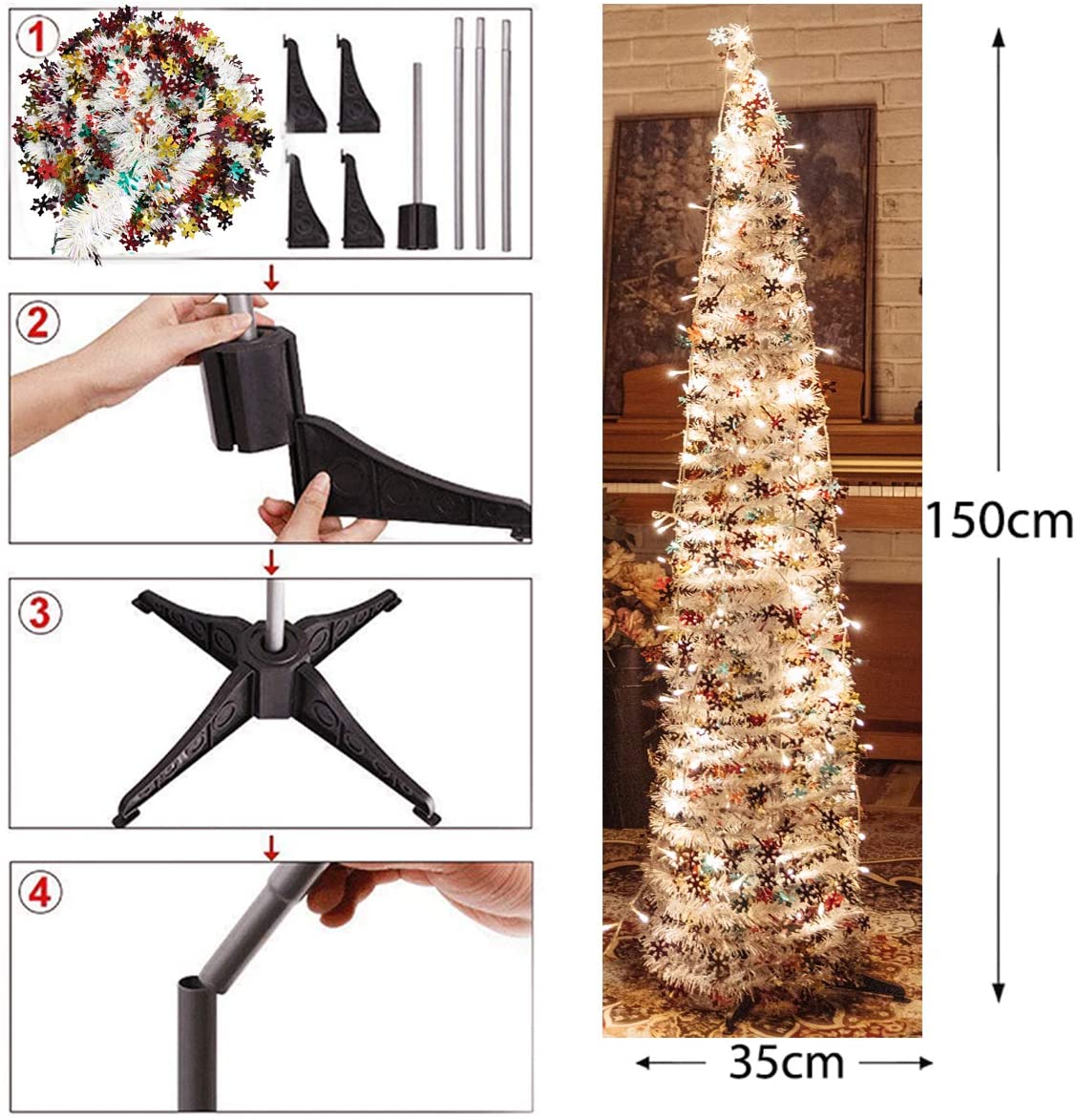 Outdoor Patio Porch Christmas Decoration White Pre Lit Christmas Tree