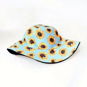 Wholesale 5-Panel Breathable Sun Protection <b>Reversible</b> Custom Printed Sunflower Fisherman <b>Bucket</b> <b>Hat</b> 100% Cotton - Product Image 3
