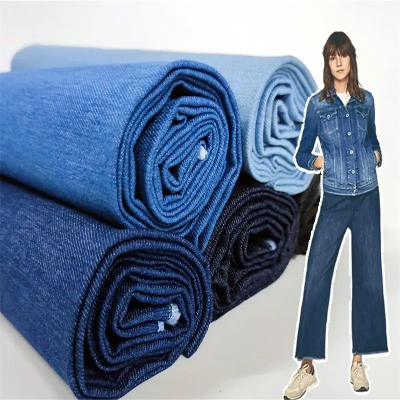 Toptan 280GSM elastik pamuk polyester dimi elastan denim streç dokuma kot kumaş elbise veya pantolon
