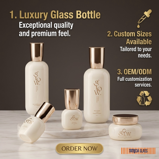 Skincare Packaging Glass Bottles-Refillable Cosmetic Packaging Screen Printing Hot Stamping 100% Recyclable Glass Custom Color