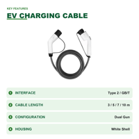 Câble de recharge pour véhicule électrique Type 2 vers GB/T Double Connecteur 7kW/11kW/22kW