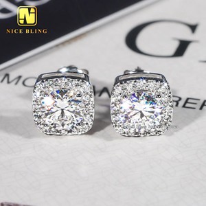 Iced Out Jewelry Halo Earrings VVS Moissanite Diamond <strong>Studs</strong> 925 <strong>Silver</strong> Pass Diamond Tester Screw Back Earrings Men Earrings - Product Image 4