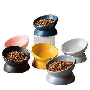 新型陶瓷碗斜口高脚保护颈椎狗猫食品碗宠物碗现代接受OEM