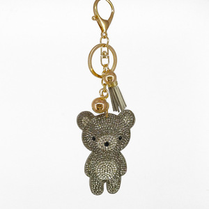 TG-2670 Cartoon Teddy Bear Pattern Crystal <b>Leather</b> Keychain 3D Shape Luxury Designer Cute Gift for Children Rhinestone Bling - Product Image 3
