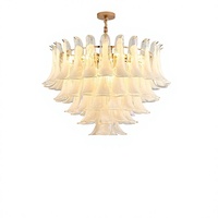 Lustre vintage de style français, petit et long, en verre de Murano, avec source lumineuse LED en verre dépoli, construction en fer et verre, intensité réglable, télécommande