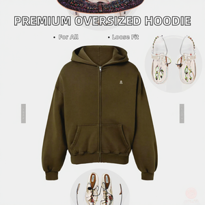 เสื้อฮู้ดมีซิปสีเขียวมะกอกสำหรับทุกเพศเสื้อกันหนาวขนแกะแนวสตรีทขนาดใหญ่มีกระเป๋า - Product Image 2