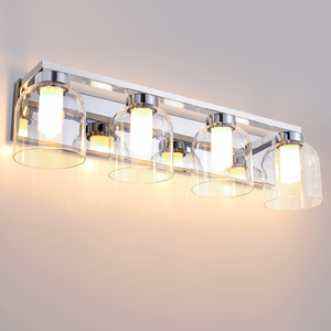 Applique murale moderne de luxe pour salle de bain, finition chrome argenté, abat-jour créatif en verre double transparent, pour hôtel et maison - Product Image 1