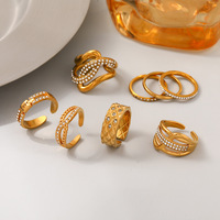 Bague ouverte de luxe Novirassine en forme de cœur, ajustable, plaquée or 18 carats, en acier inoxydable pour femme, avec bande de cristaux empilables tendance