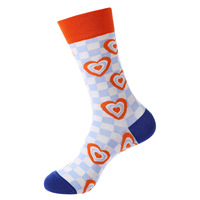 Chaussettes en coton peigné 200N, motif cœur d'amour jacquard, à carreaux arc-en-ciel, unisexe, pour la Saint-Valentin, mode décontractée, cadeau, chaussettes en coton