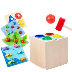 ชุดของเล่นกล่องมอนเตสซอรี่ของเล่นเคาะของเล่นตกปลาเกมเก็บเกี่ยวแครอทลูกบาศก์กิจกรรมไม้สำหรับเด็ก