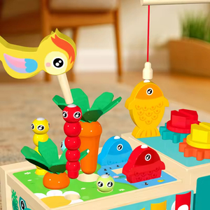 EDULAND Jouet Éducatif en Bois <span class=keywords><strong>6</strong></span> en 1 pour Enfants : Jeu de Ferme, Jeu de Frapper, Pêche, Tirer les Radis, Horloge, Attraper les Insectes, Voiture à Traîner – À partir de 3 ans - Product Image 2