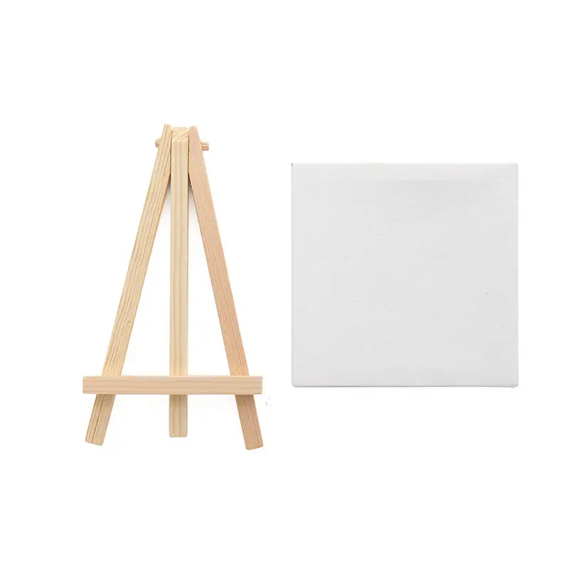 Mini Wood Easel and Painting Canvas Set Acrylic Drawing Paint Kit 12 Colors Acrylic Paint for Kids Birthday Party