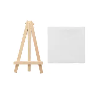 Mini Wood Easel And Painting Canvas Set Acrylic Drawing Paint Kit 12 Colors Acrylic Paint For Kids Birthday Party