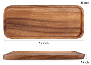 Acacia <strong>Wood</strong> Square Serving Tray Rectangle Pattern Wooden Dinner Dish <strong>Plates</strong> for Food Appetizer in Restaurants Parties - Product Image 6